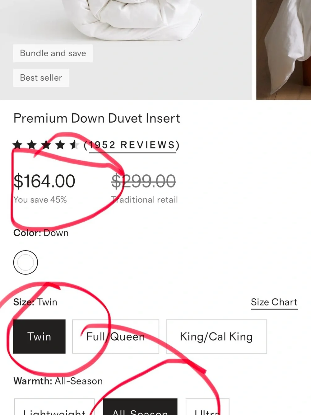 NWT Quince TWIN ALL SEASON Premium DOWN Duvet Insert / Comforter $165 LUXURY